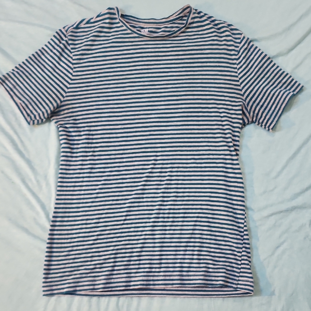 H&M Teal and Heather Grey Striped Short Sleeve Tee